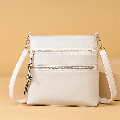 Women's PU Leather Shoulder Bag Multi-layered Messenger Bag Casual Crossbody Bag Soft Zipper Bag