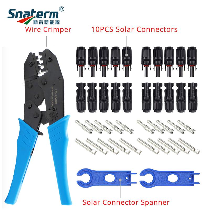 1 Set Crimping Pliers Set Solar Panel PV Cable Stripper Wiring Connector Crimping Tool Solar Spanner Wrench 10Pair connector