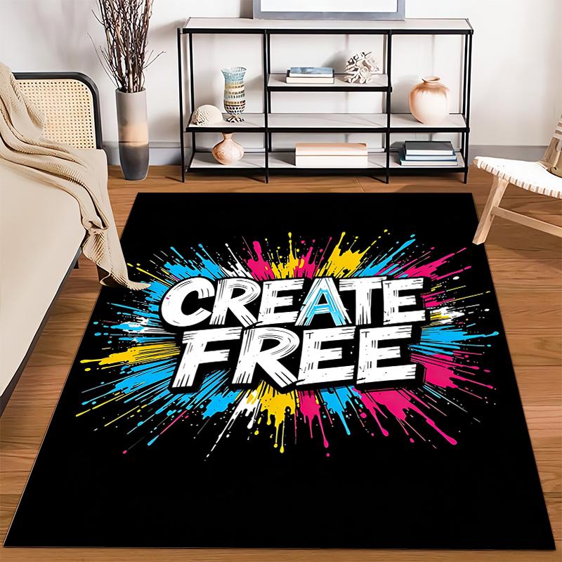 "Modern Carpet with Create Free Text and Colorful Splash Design" Suitable for Use As an Anti-slip for Living Room Bedroom Sofas