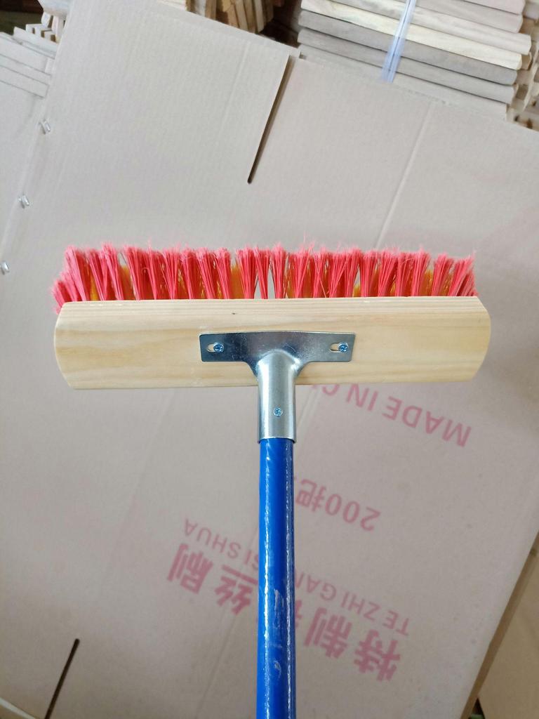 Nylon Bristle Floor & Deck Cleaning Brush with Long Wooden Handle for Stain Removal