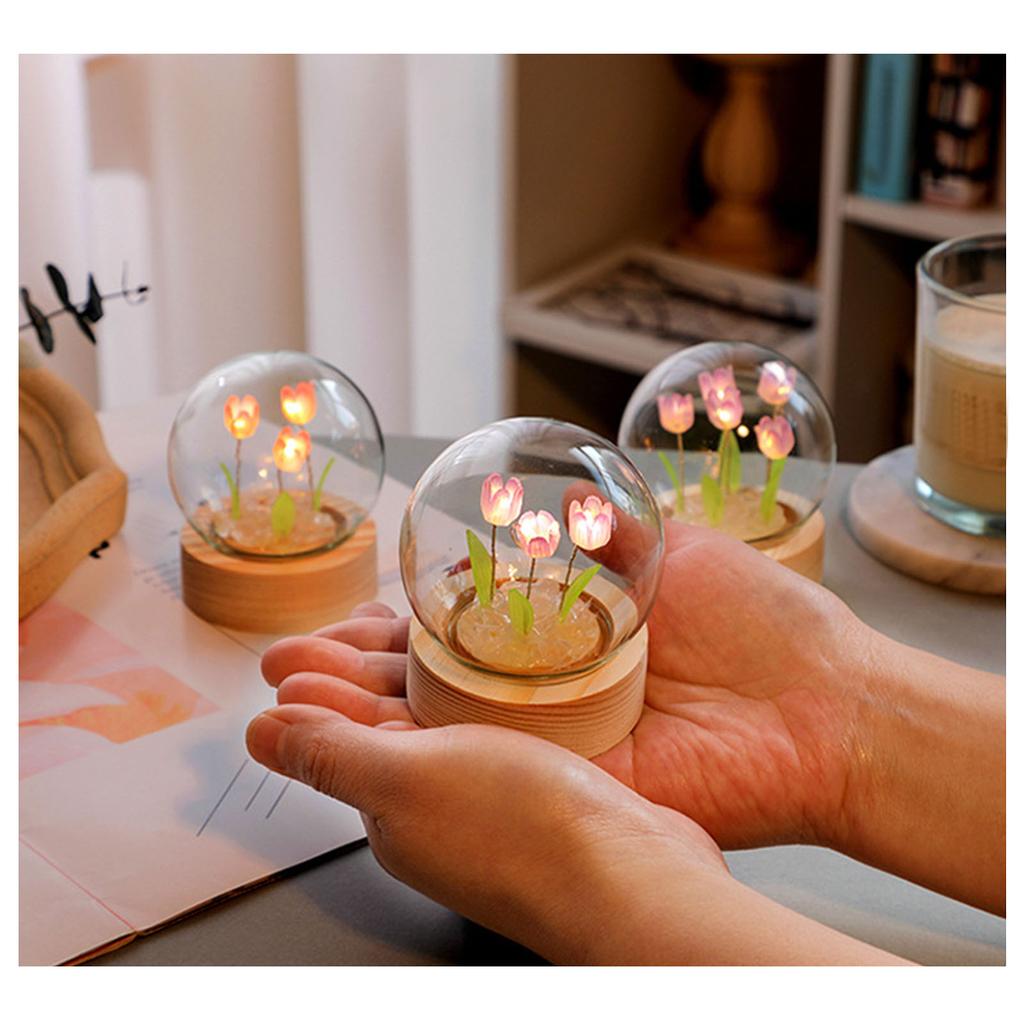 Flower Night Light Tulip Night Lamp Home Decoration Night Light Bedside Light for Office Bedroom Purple