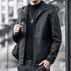 Mens Black Faux Leather Hooded Jacket Slim Fit Casual Biker Style Youth