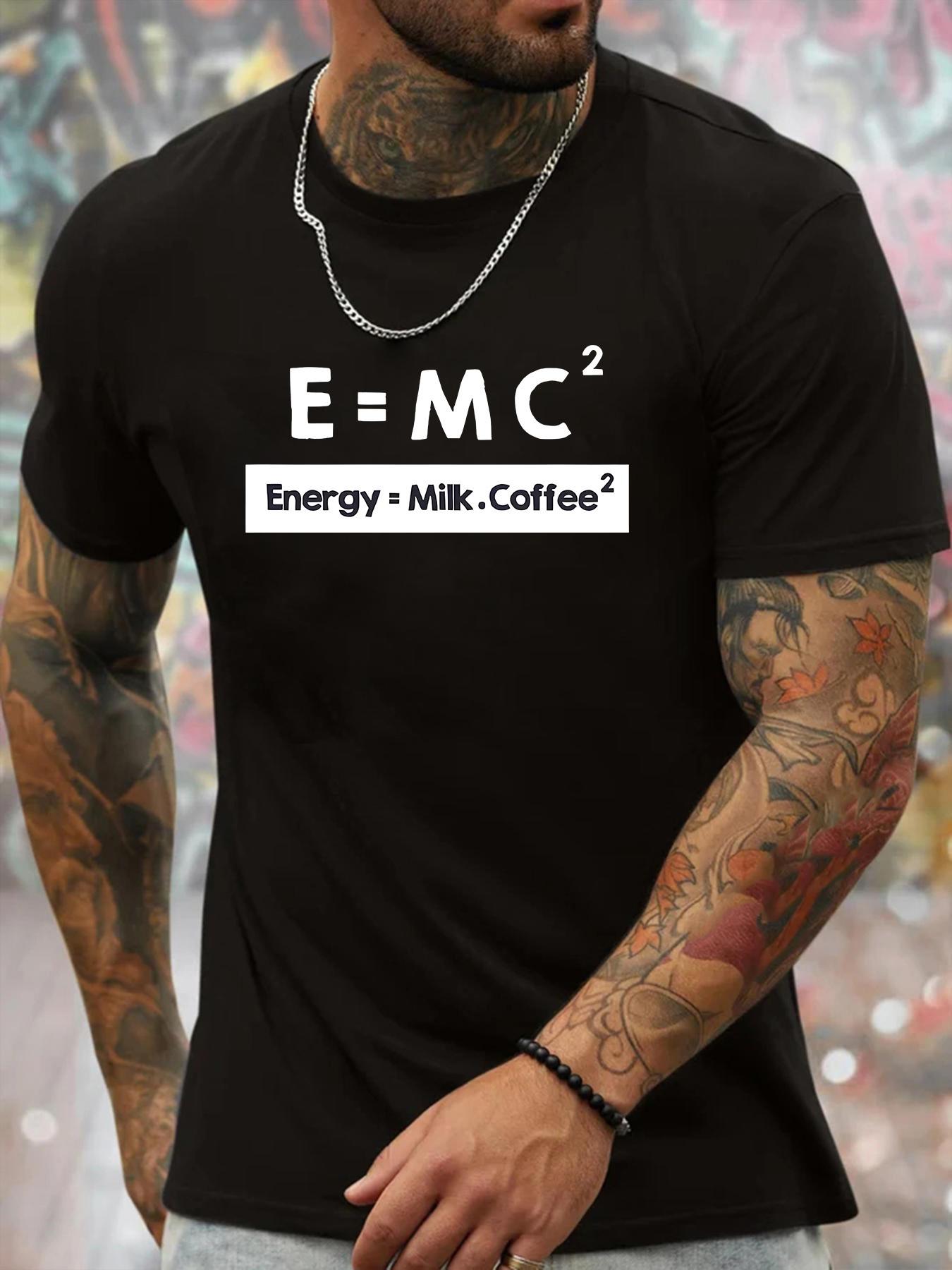 E=mc² Energy=Milk x Coffee² Graphic T-shirt - Lightweight Breathable Round Neck Short Sleeve Casual Summer Top XXXL