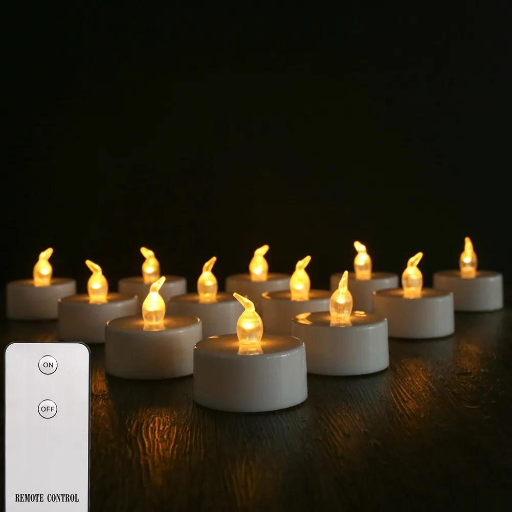 LED Flameless Candles with Remote Control Flickering Waterproof Electric Candle LED Tealights for Halloween Christmas Home Decor