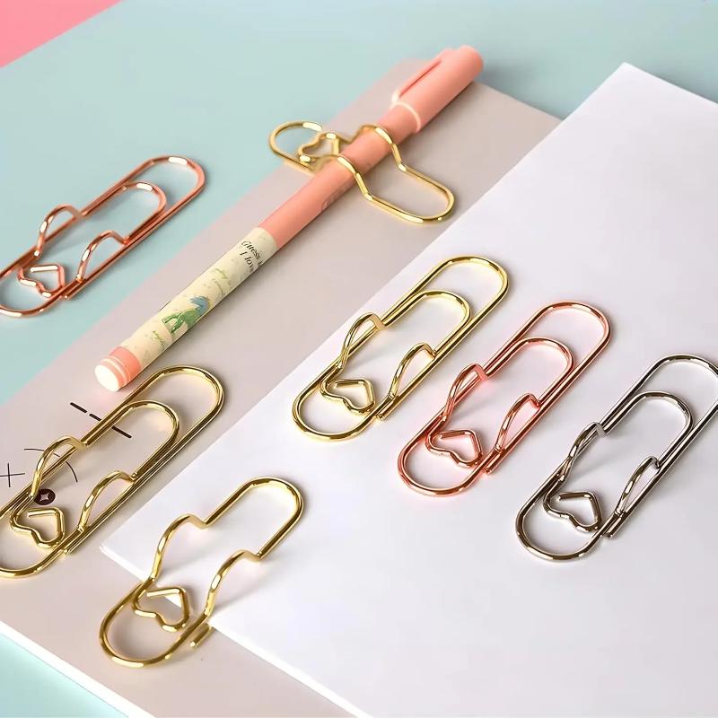10-100PCS Heart Shaped Notebook Clips Creative Bookmark Page Holders Metal Pen Clips for Journal Planner Office Supplies