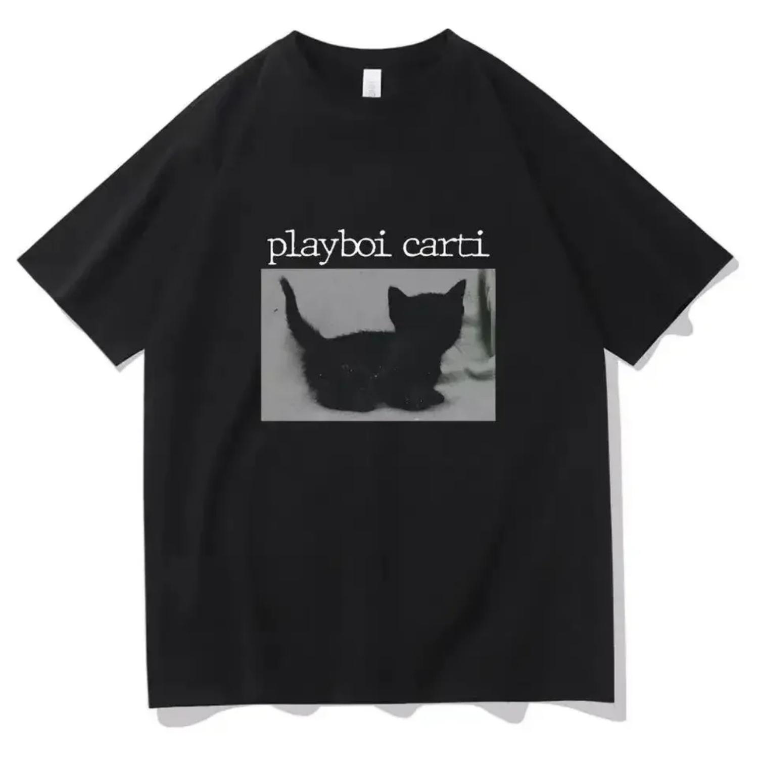 

Playboi Carti Oversized хип-хоп футболки с милым котом Harajuku футболка с принтом обычные мужские топы качественная футболка рэпера S чёрный