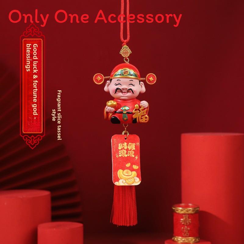 Traditional Car Pendant Resin Lucky God Rearview Mirror Decor For New Year Celebration