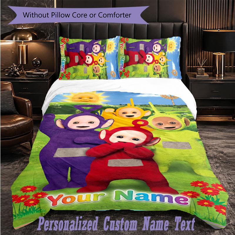Personalized 3Pcs Bedding SetTeletubbies Custom Text Duvet Cover Pillowcase Set Bedroom Gift