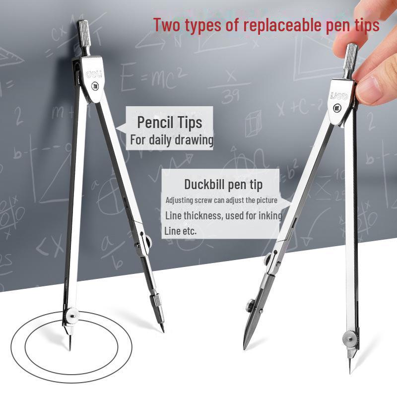 Deli Compass & Ruler Set for Students: Ideal for Primary, Junior High, and High School Exams, Includes Metal Triangles