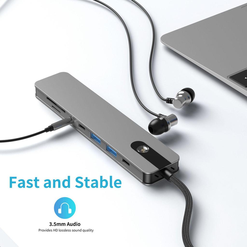 Type-C 8-in-1 Expansion Dock: 4K 60Hz Multi-Function Converter with One-Key Screen Off for Mobile Phones, Tablets, and Computers.