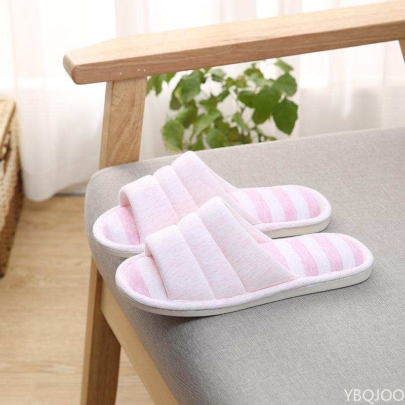 Fashion Soft home couple indoor slippers women's thick soled bedroom slippers striped cotton women's open toed slippers