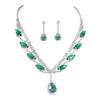 Luxury Rhinestone Beautiful Necklace Earrings Set Bridal Jewelry, Green Water Drop Pendant Earrings Accessories