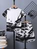 2-delige set voor jongens (Grote kinderen) - Trendy en Coole Graffiti/Inkt Schilderij Print - Eenvoudige en Casual Korte Mouw Top en Short Set voor Lente/Zomer.