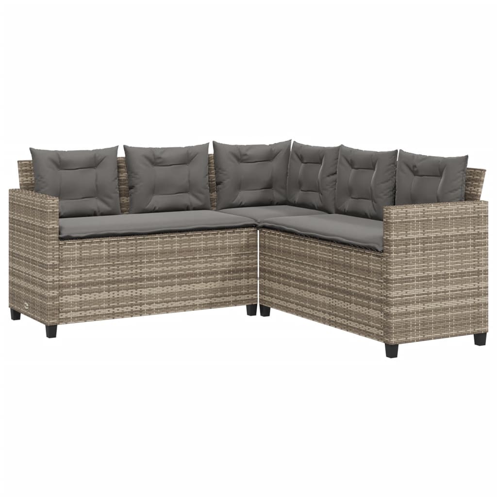L shaped garden sofa set with table and cushions gray poly rattan