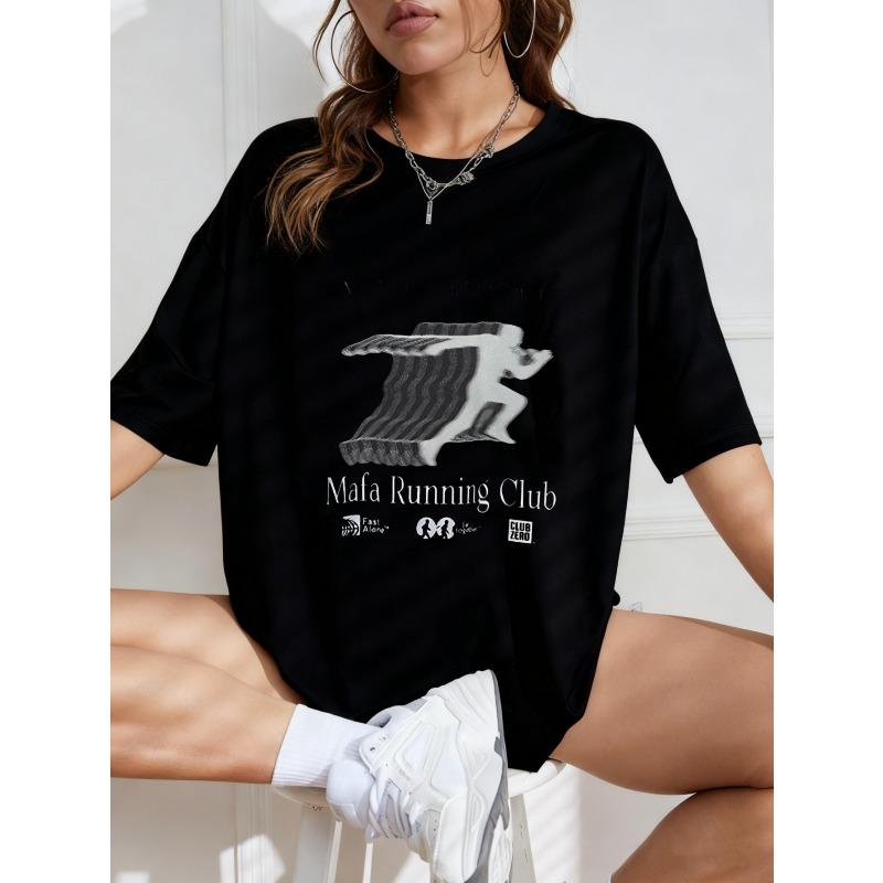 Oversized T Shirt White Running Club Graphic Print For Casual Wear And Sporty Lifestyle