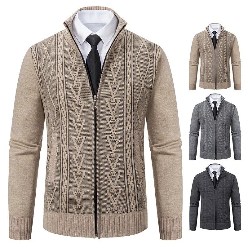 Autumn Winter Cashmere Padded Warm Casual Men's Knitted Sweater Coat