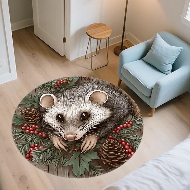 Pinecone Animals,Round Area Rug,Carpet Rug for Living Room Bedroom Sofa Playroom Decor,Non-slip Floor Mat
