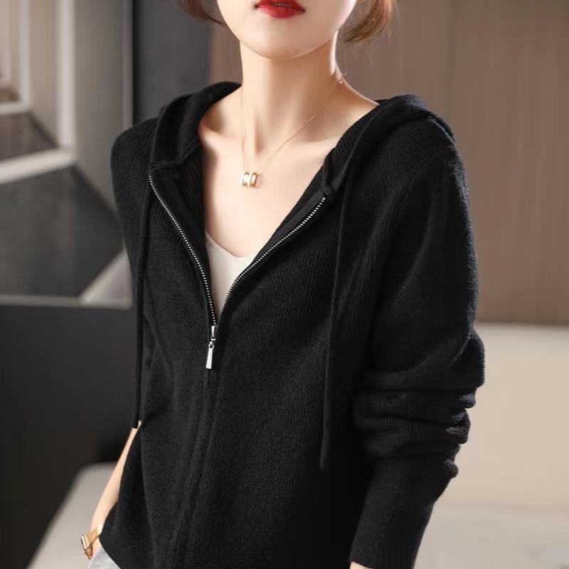 Nový svetr s dvojitou hlavou, zipem, kapucí, pletená svetr, dámská bunda 2023 podzim a zima, volný svetr, dámská mikina s dlouhým rukávem