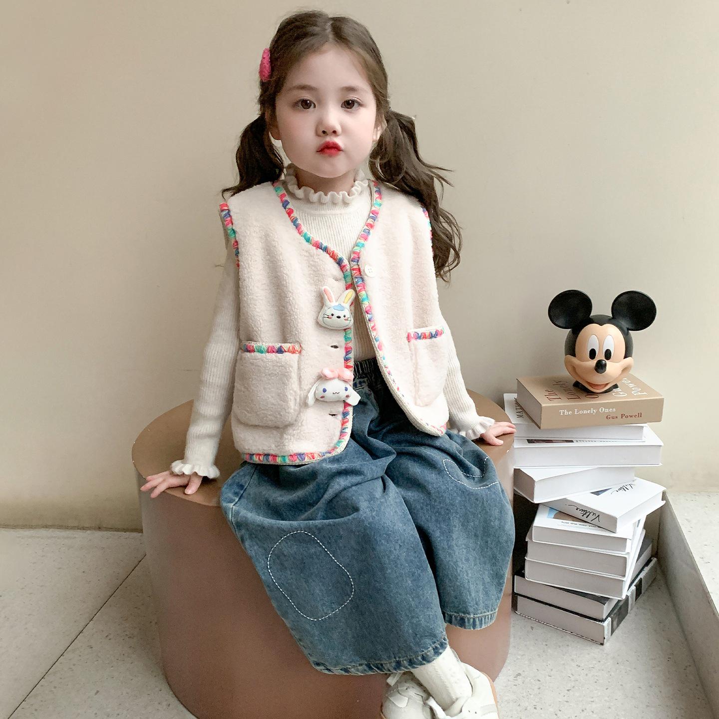 

2025 Fleece-lined Girls Winter Vest: Cozy, Furry Sweater for Baby Girls 90 cm абрикосовый