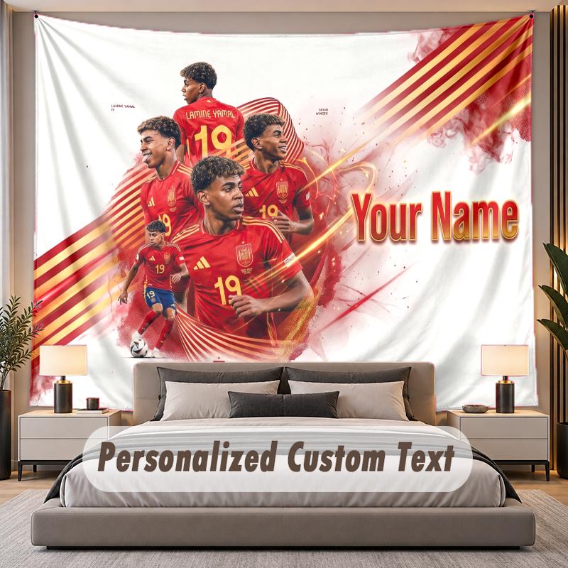 Custom Name Text Tapestry Lamine Yamal Personalized Polyester Wall Tapestry For Bedroom And Room