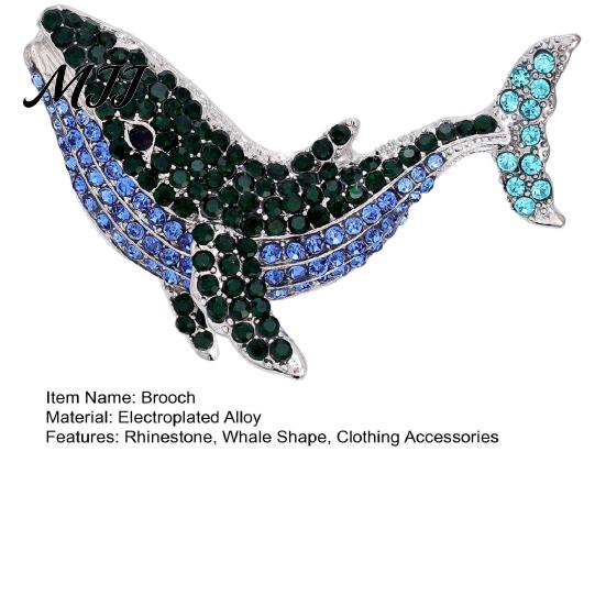 Vintage Lapel Pin Women Rhinestone Whale Brooch, Sea Animal Decorative Badge Shape Brooch Pin, Sweater Cardigan Coat Dress Jewelry Accessories Fashion