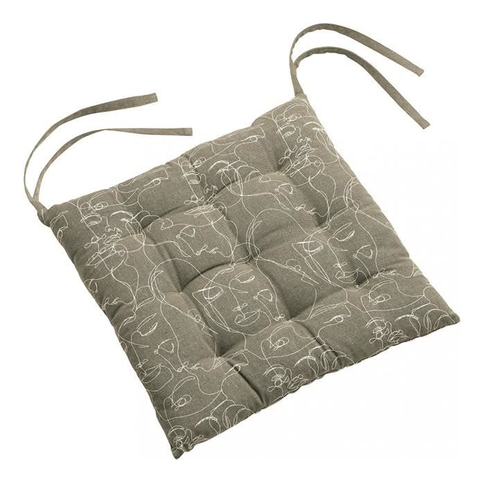 Galette de chaise matelassée - EDEN - Nymphea - motif visages abstraits - 38x38x3 cm - coton