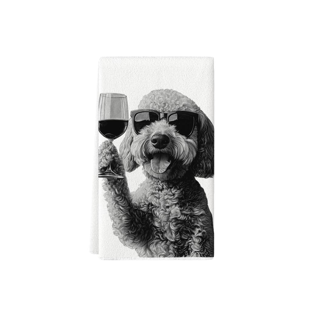 Assorted Cute Puppies Wearing Hats and Face Masks Tea Towels - Printed Kitchen Dish Towels and Rags