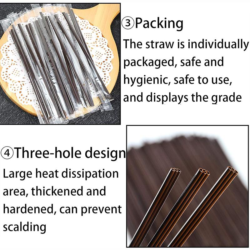 200Pcs Plastic Three-hole Coffee Straw, Coffee Stirrers Sticks, Disposable Individually Wrapped Cocktail Drink Liquor Straws