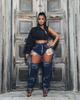Women's Fashion Ripped Rhinestone Tassel Hip-Lifting Jeans