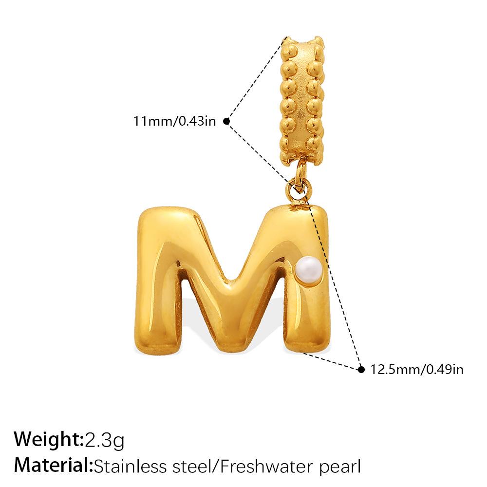 Fashion Personalized Bubble Three-Dimensional 26 English Pearl Letter Pendant Stainless Steel Gold-Plated Diy Accessories