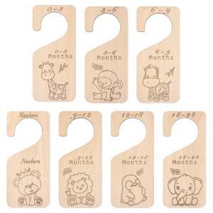 

7pcs Wooden Closet Size Divider Organizer Clothing Dividers Infant 0-24 Months For Newborn Nursery Decor animal modelsDouble-sided engraving#0