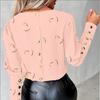 Damen Frühlingshemden Herz-Print Rundhalsausschnitt Langarm Locker Blusen Mode Lässig Knopf Elegant Büro Damen Oberteile