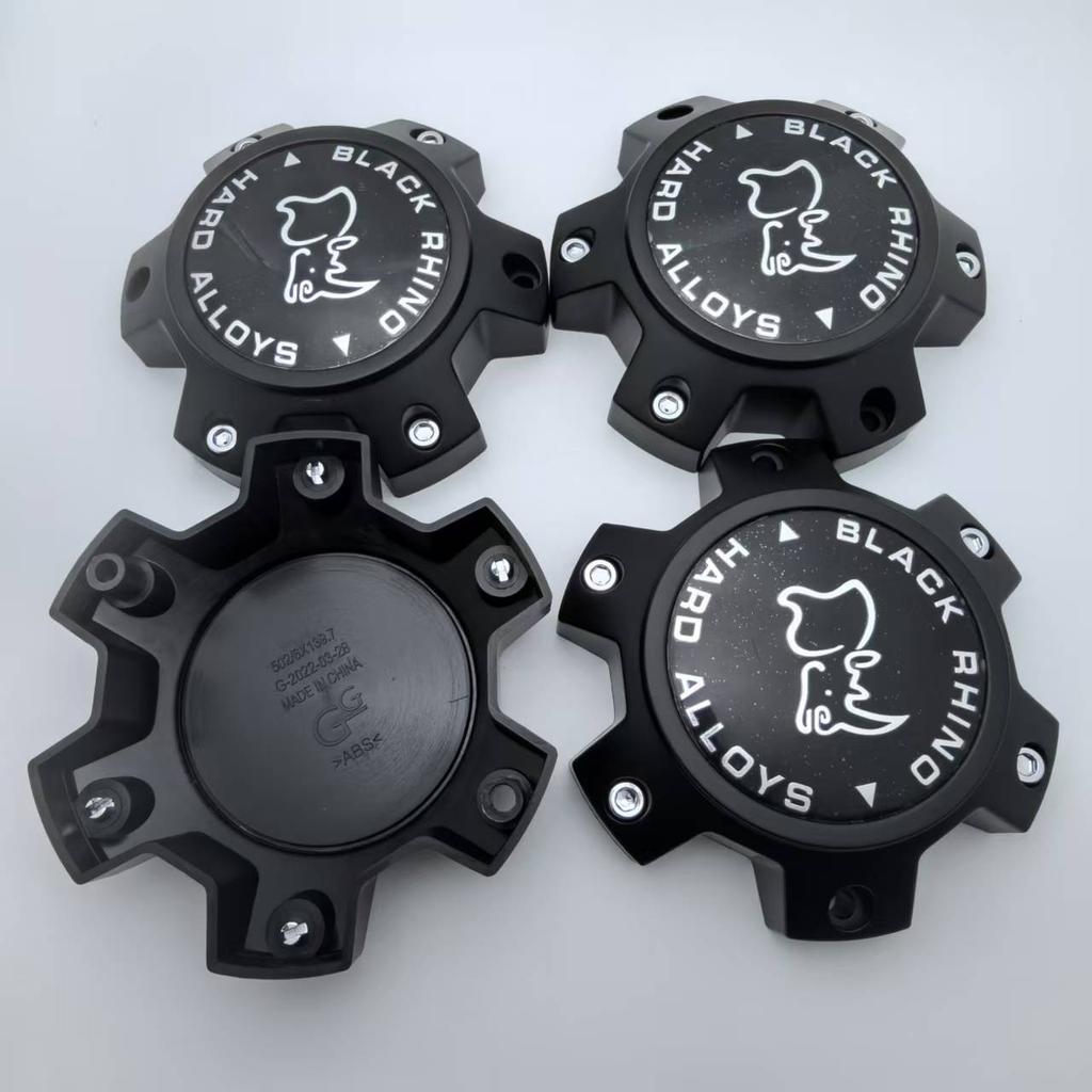 ASY1 4pcs 139MM Off-road Vehicle Black Rhino Logo Emblem Car Wheel Center Caps 6 Hole 139.7 Rim Hubcaps Cover Hub Cap Car Accessories