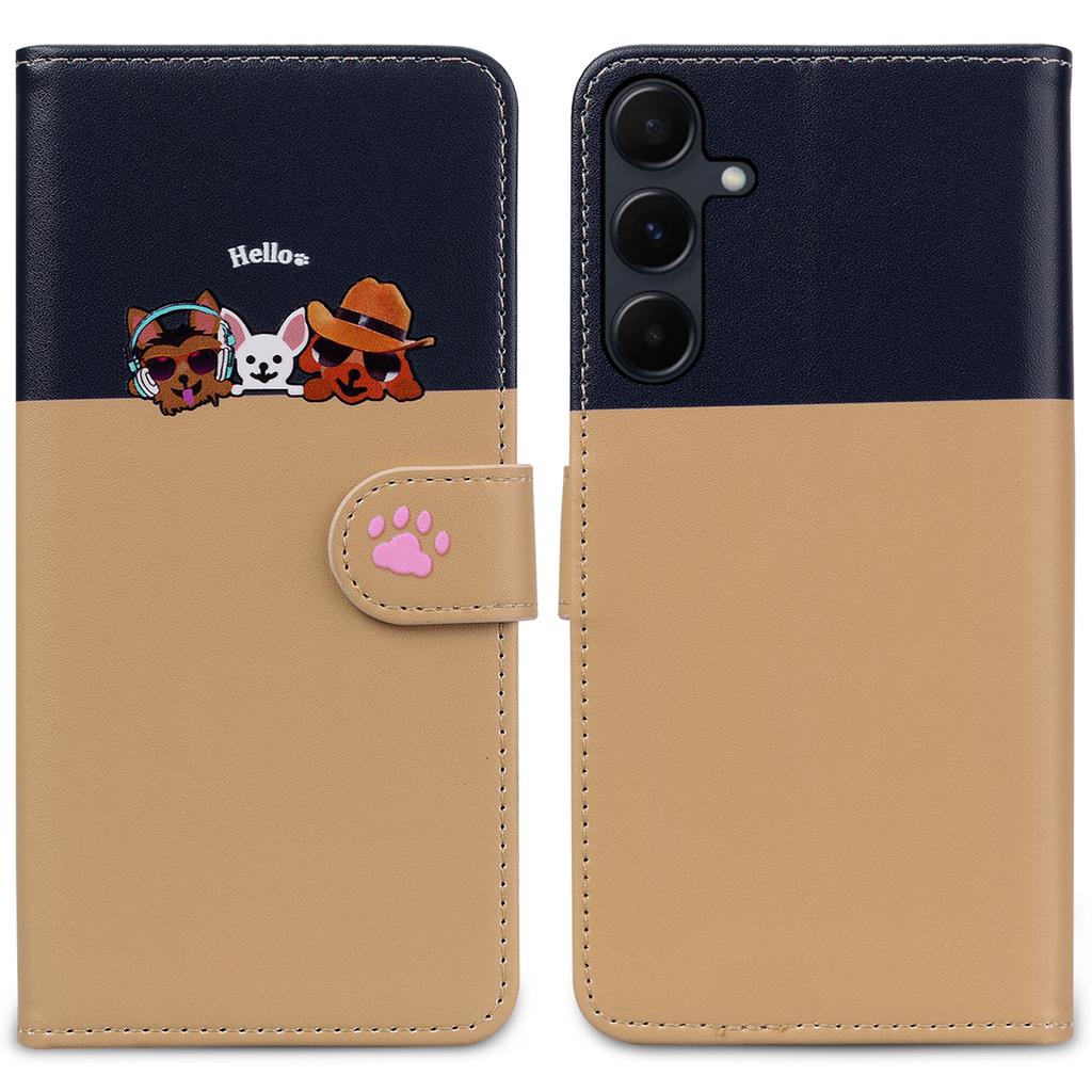 Cartoon Pet Series for Samsung Galaxy A55 5G Wallet Case Splicing Leather Phone Cover