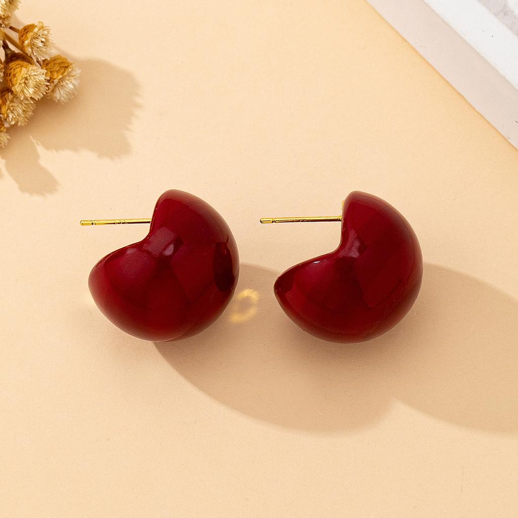 Women's Earrings, Semi-Circle Red Classic Fashion Earrings, Suitable for Daily Wear and Vacation Wear
