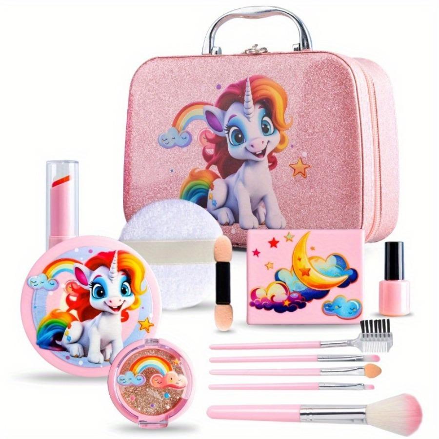 

Girl Pink Unicorn Makeup Set with Box - Plastic Cosmetic Set, Non-Edible Toy Beauty Tools, Dress up Travel Bags, Birthday, Christmas, Halloween,