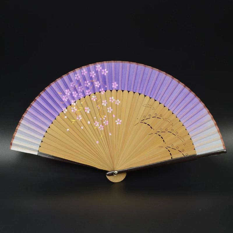 Mengyilian Chinese Style Cherry Blossom Fan Black Cheongsam Han Dynasty Archaic Folding Fan Dance Bamboo Foldable Japanese Style Chinese Folding Fan