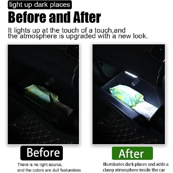 4PCS Wireless Car Interior LED Lights 7Colors USB Rechargeable Car LED Touch Light with 6 Super Bright LED Lamp Beads Car Interior Ambient Light