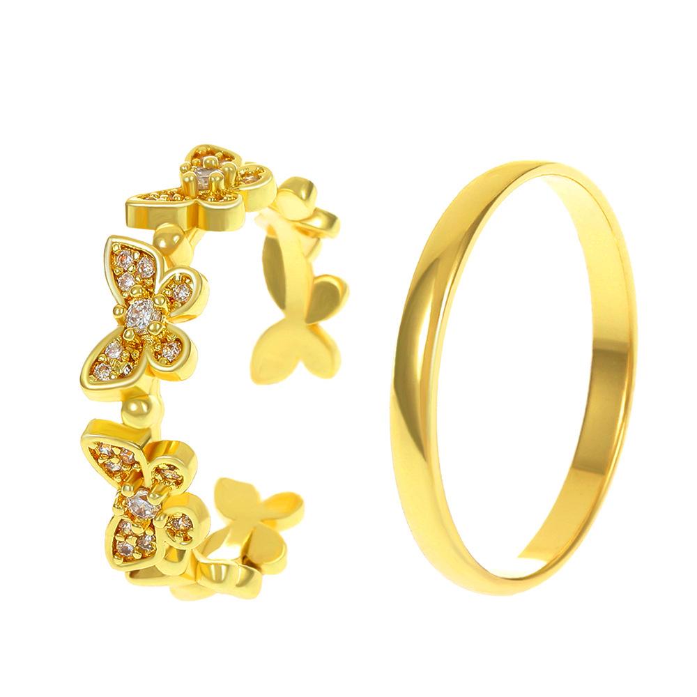 Elegant Geometric Butterfly Ring with Zircon Inlay - Adjustable Double-Layer Design for Women