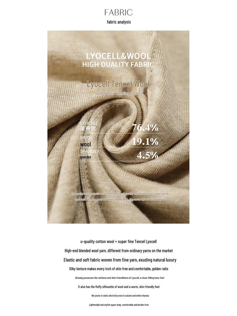 Women's Tencel Wool Slimming Base Layer Shirt - Round Neck, Long Sleeve, Spring/Winter Style, Skin-Friendly & Elastic Fit (2025).