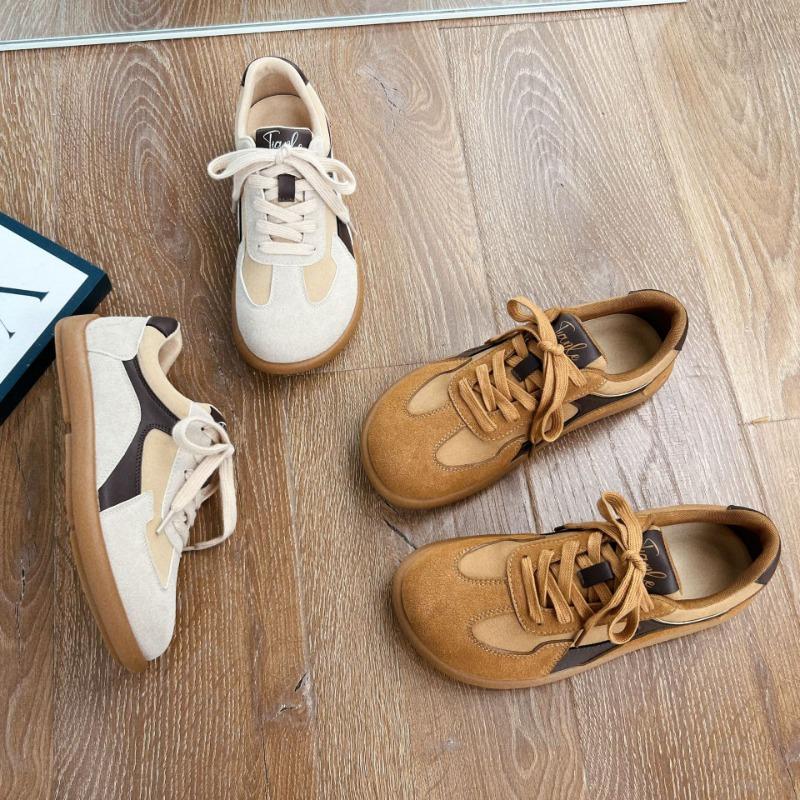 Leather retro little white shoes women's autumn new flat bottom tilted head sports shoes casual women's shoes versatile shoes children