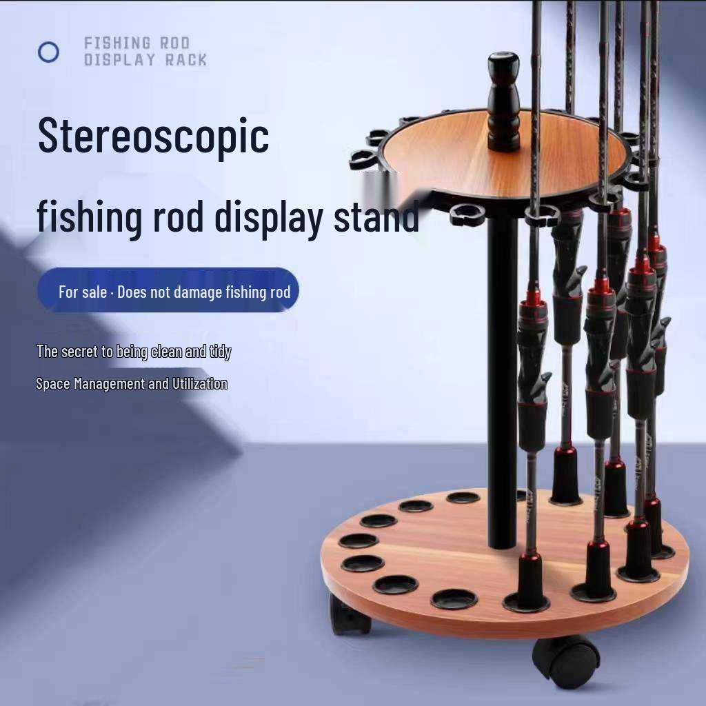 

Wooden Floor-Standing Fishing Rod Display Rack, Holds 15 Rods for Home Storage. Round Rod Holder (34x73cm)