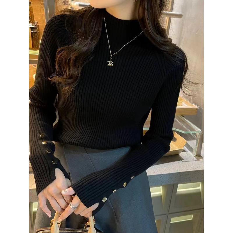 

Женская осенне-зимняя новая высококлассная полуводолазка, вязаный свитер с длинным рукавом One Size чёрный