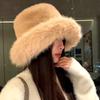Elegant faux fur mink fluffy fisherman hat for women, ladylike style, large head circumference plush hat, warm winter pullover hat