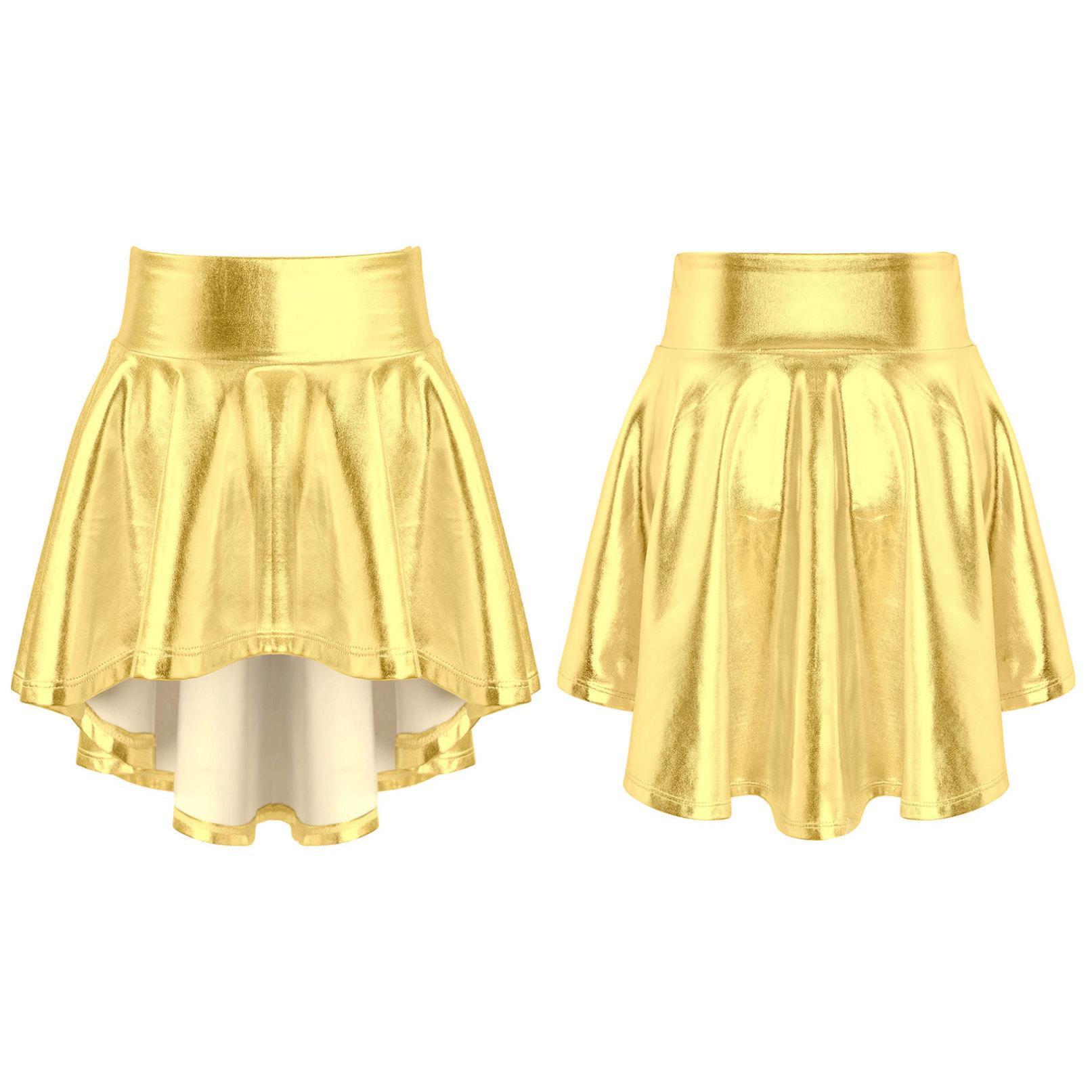 

Дитяча модна танцювальна спідниця з нерегулярним подолом із бронзовою тканиною з оборками для дітей для сценічного виступу 11-12 Years золотий