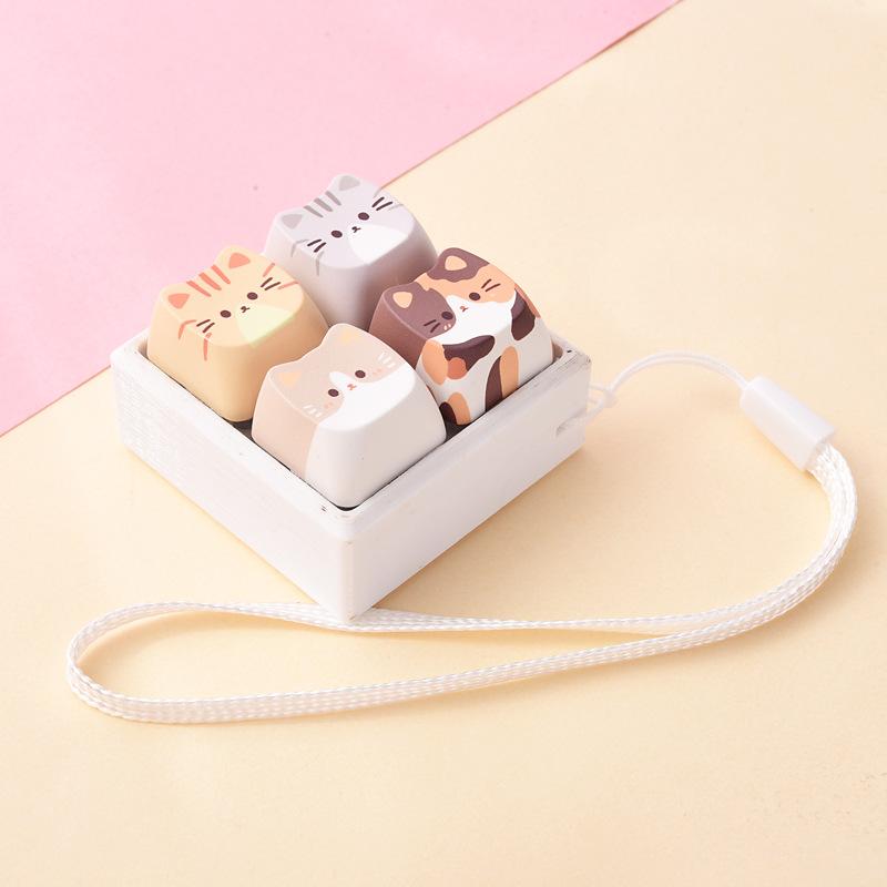 Cute Cat Keycap Fidget Toy 4 Keys Keyboard Pendant Stress Relief Clicker Button Toy Bag Charm Gift For Girls