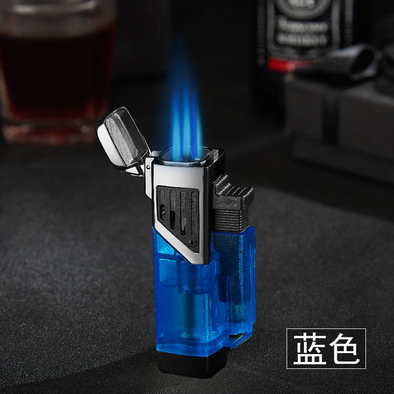 New Four Nozzle Visual Air Chamber Straight Forward Windproof and Waterproof Lighter Cigar Moxibustion Lighting Accessories