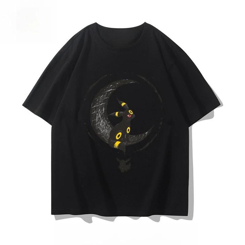 Koszulka Anime Pokémon Umbreon Męska Letnia Japoński Styl Harajuku Trend Wszechstronna Luźna Codzienna Top z Krótkim Rękawem