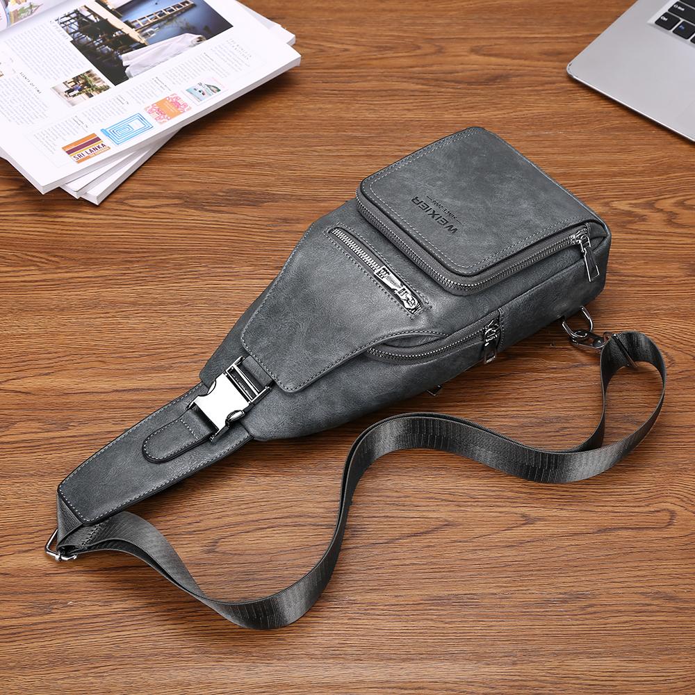WEIXIER Bolso Bandolera de Cuero para Hombre Crossbody Hombro Pecho Impermeable Casual Mochila de Día para Viajes Deportes al Aire Libre