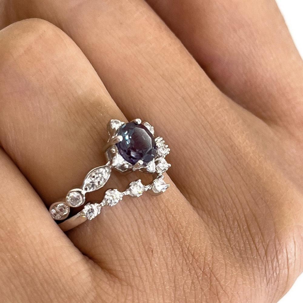 Natural Sapphire Silver-plated Women's Ring Niche High-end Ins Diamond-set Zircon Ring